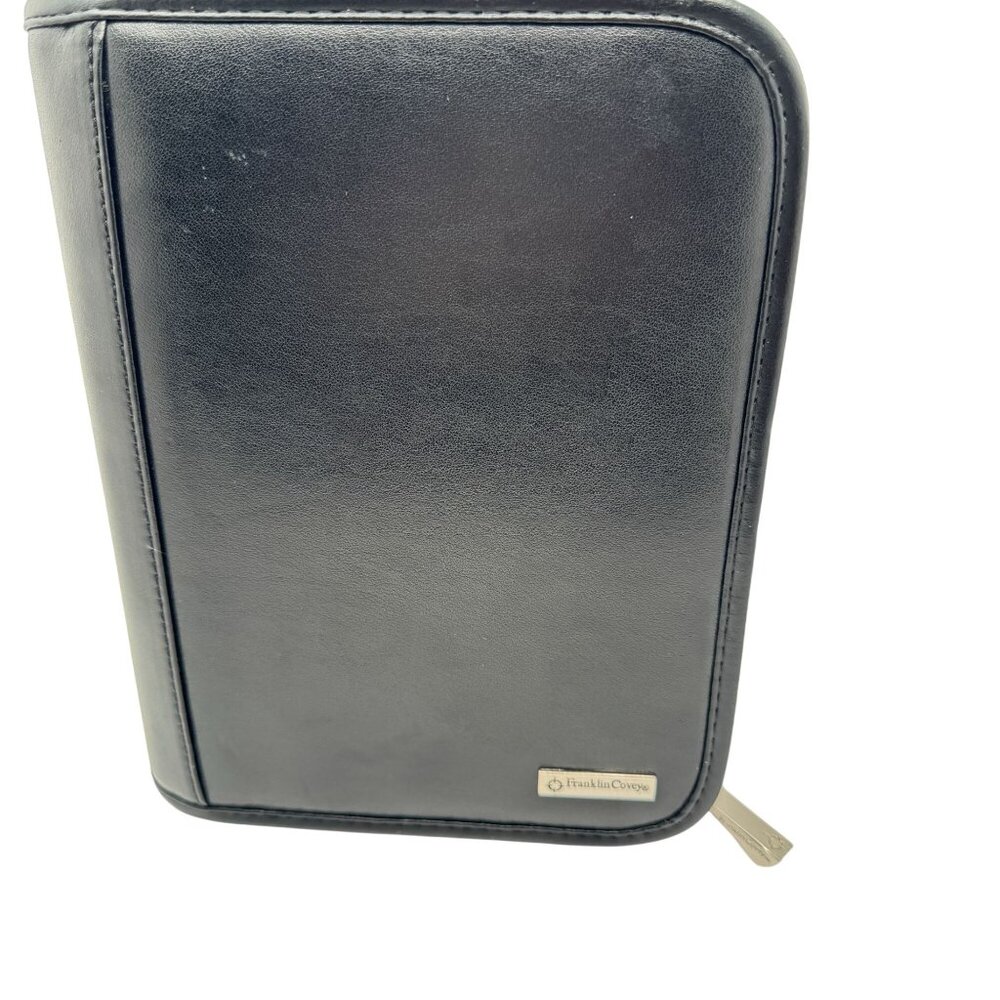 Franklin Covey Black Vegan Leather Zippered Binder Compact Sz Organizer 6 Rings